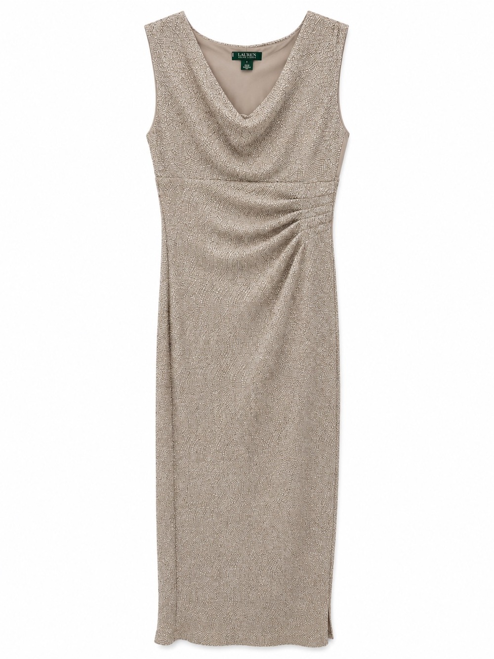 Lauren Ralph Lauren Evening Size 2 NWT Metallic Beige Ruched Maxi Dress Formal